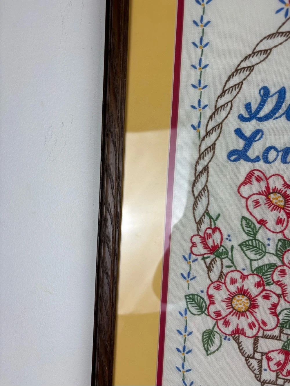 Vintage Hand-Embroidered Flower Basket”Give a Gift of Love Each Day”Frame/Matted